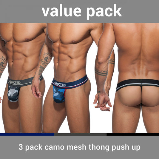 Addicted 3 Pack Camo Mesh Thong